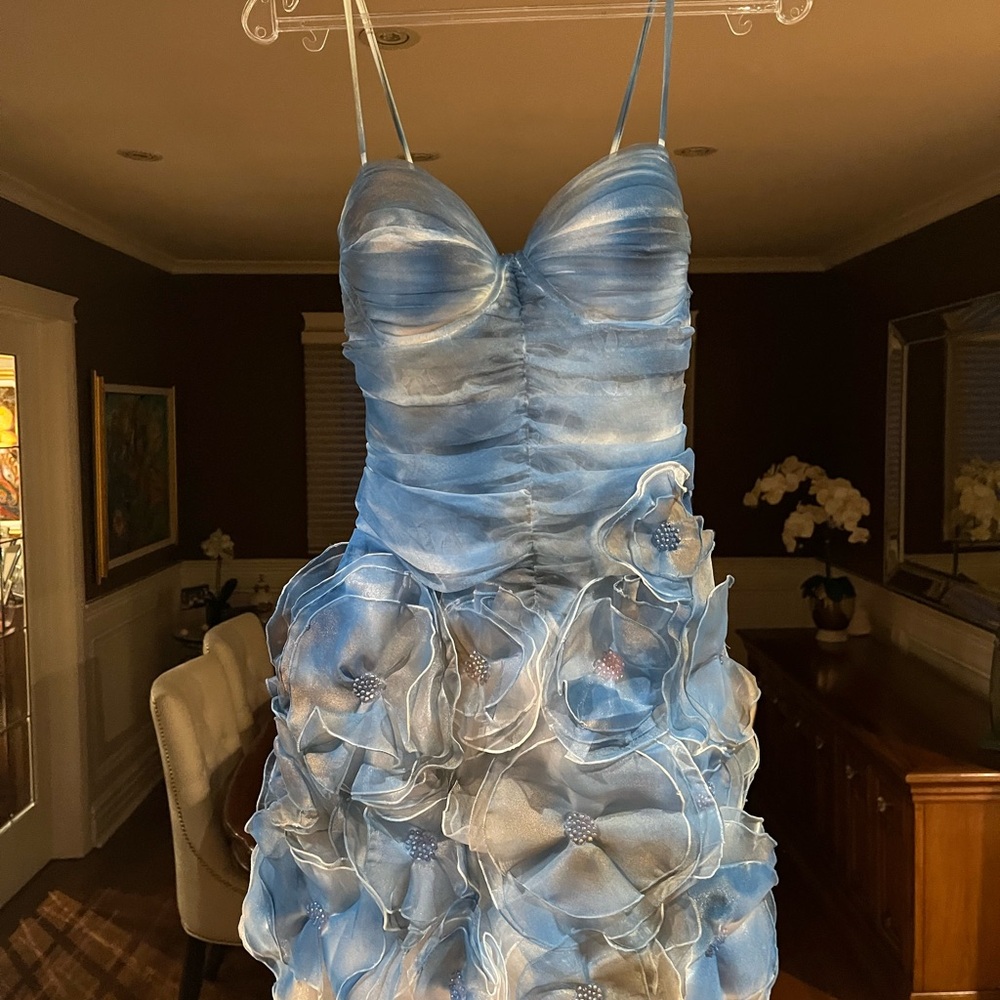 New York Blue Floral Prom Dress